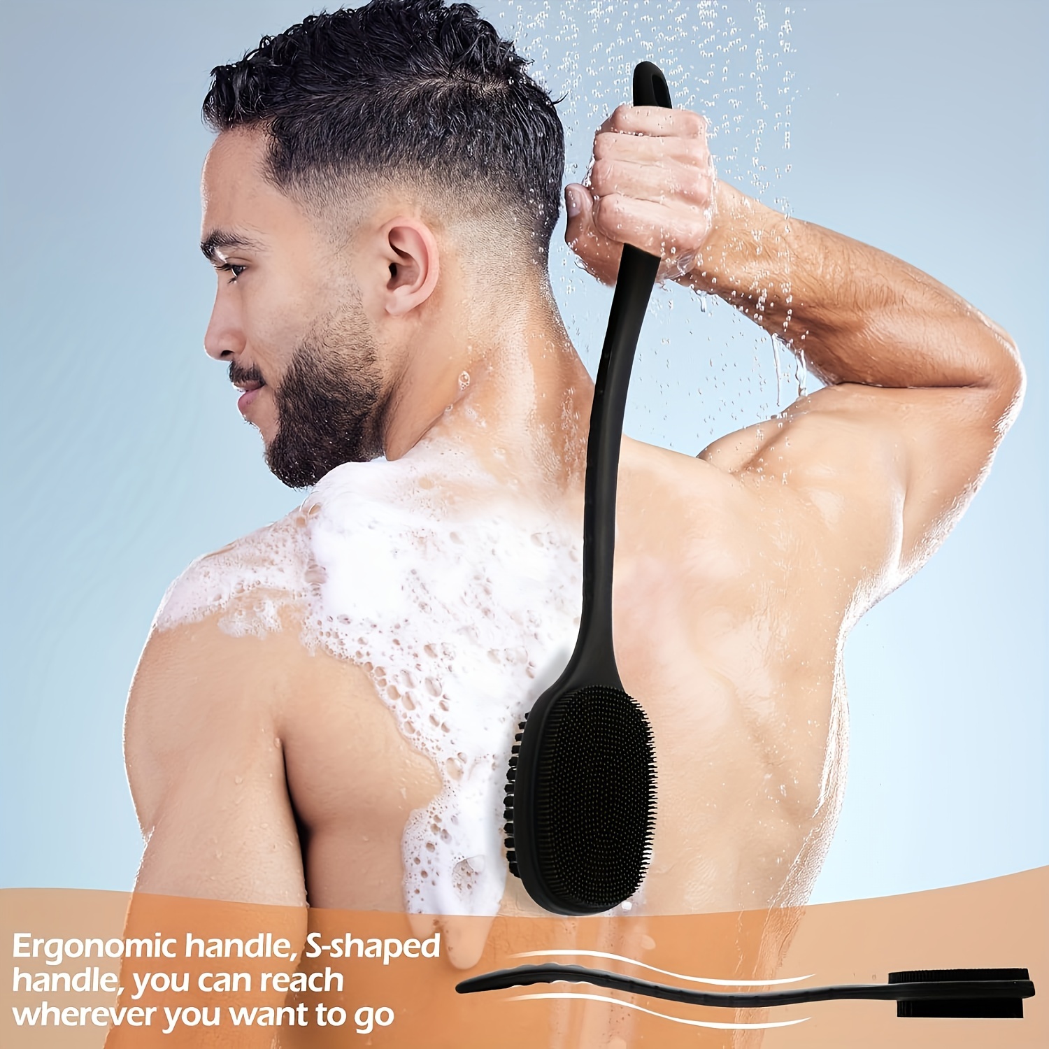 Fregadora de espalda de ducha de 1 pieza, cepillo de ducha de baño de mango largo, lavado de limpieza de espalda suave - Imagen 1 de 7