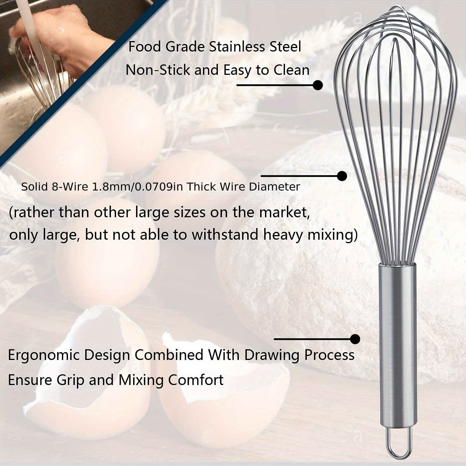 Whisks For Cooking, 3pcs Stainless Steel Whisk For Blending, Whisking, Beating A