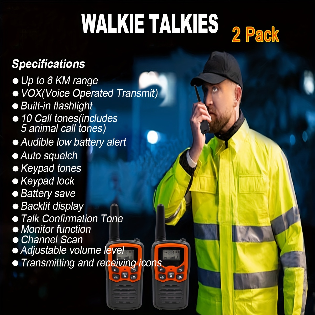 Myvision 2pcs Wireless Walkie Talkies with LCD Display - Hands-Free Intercom, Fl