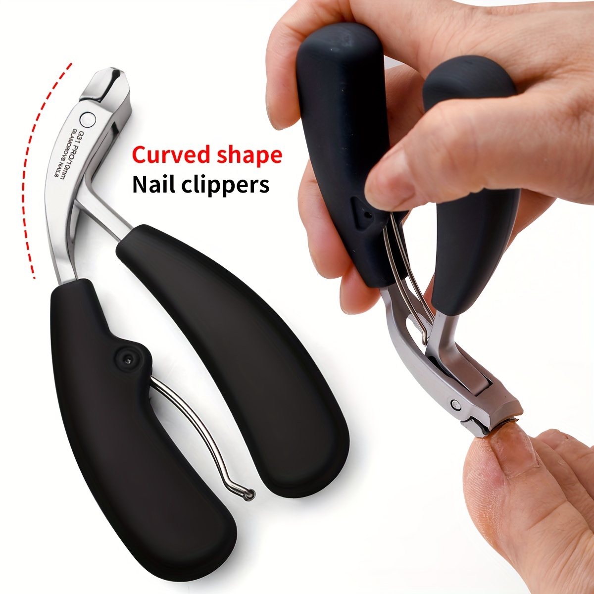 Heavy-Duty Stainless Steel Nail Clippers with Curved Blade - Large Opening for T