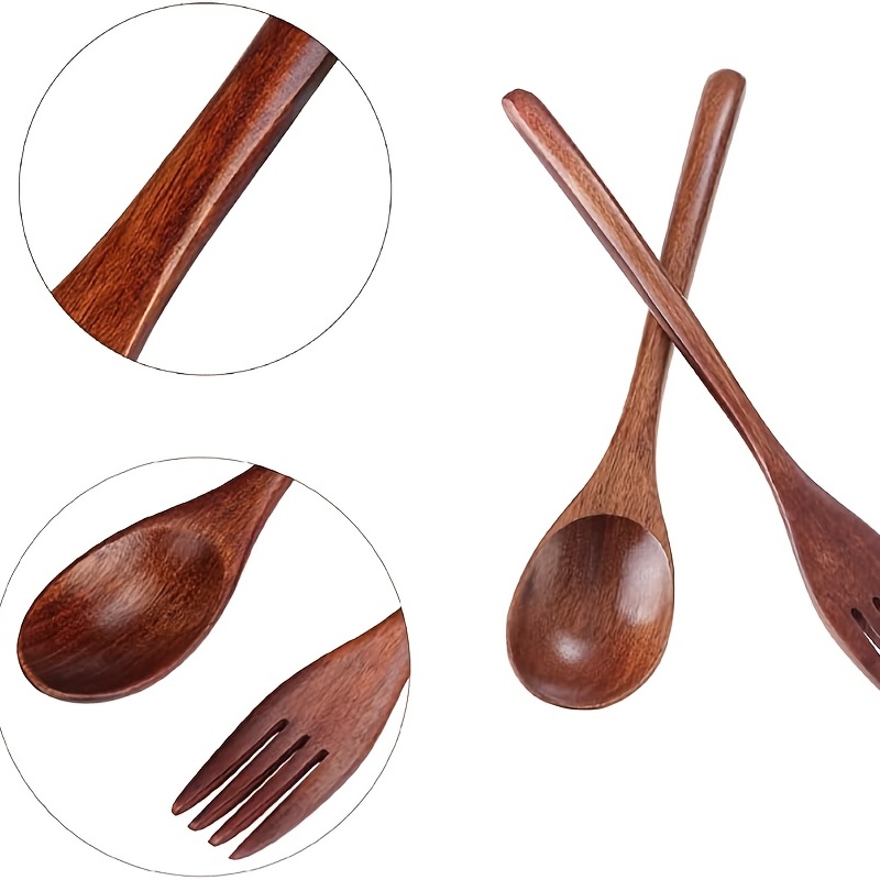 Juego de 3 juegos de cuchara y tenedor de madera, vajilla de cocina vajilla utensilios cubiertos - Imagen 8 de 11