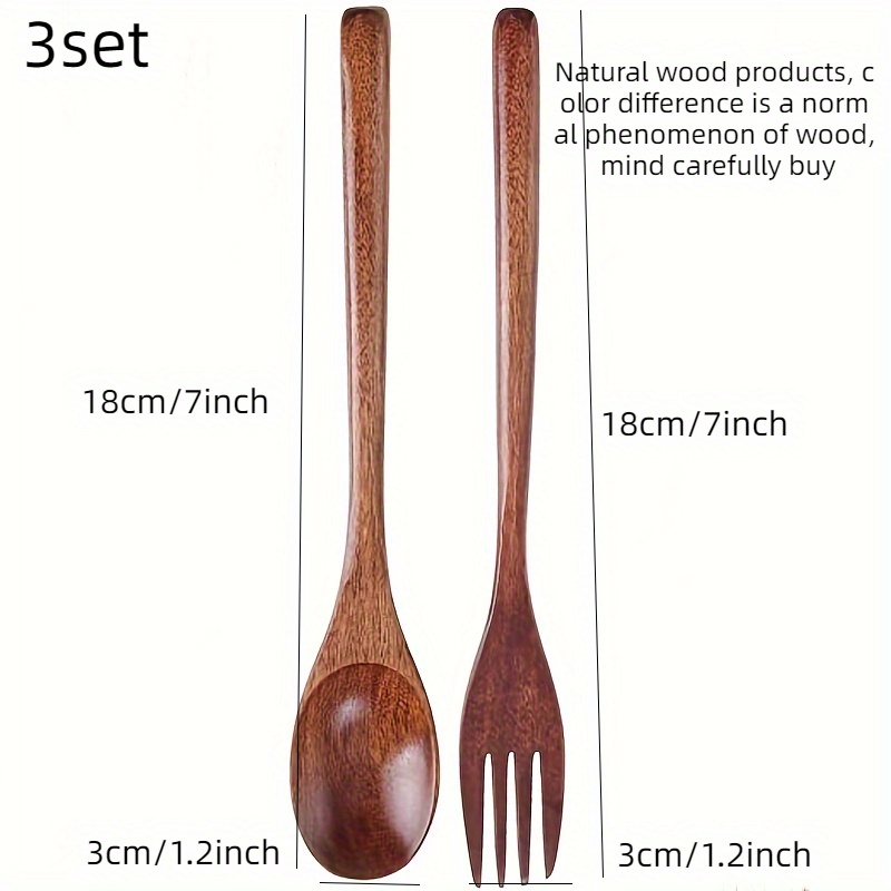 Juego de 3 juegos de cuchara y tenedor de madera, vajilla de cocina vajilla utensilios cubiertos - Imagen 11 de 11