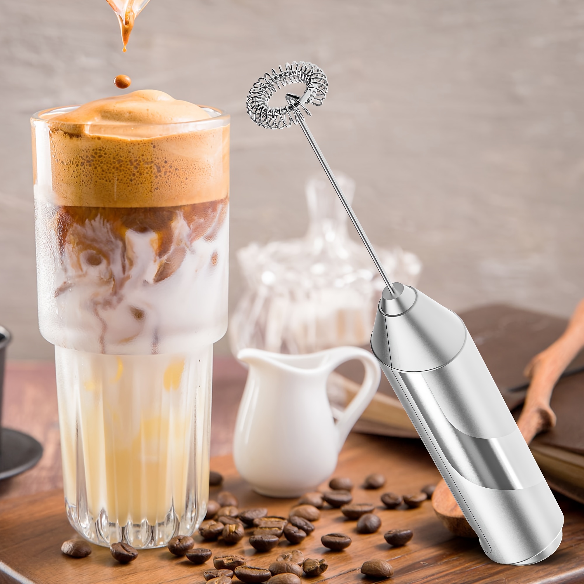 Powerful Battery Operated Electric Handheld Milk Whisk and Foam Maker for Coffee