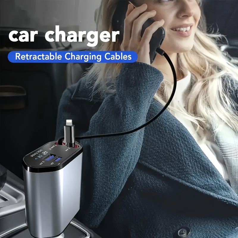 Reliable Rechargeable Retractable Car Charger  4-in-1 Fast Charging Adapter with