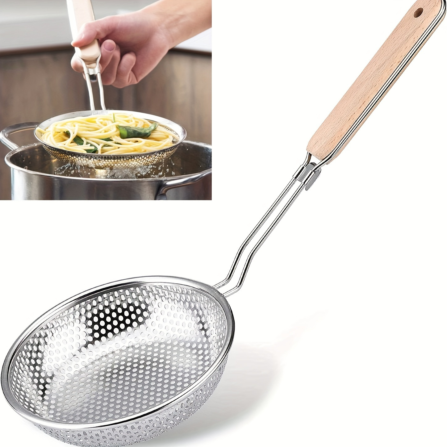 Stainless Steel Fine Mesh Colander with Ergonomic Wooden Handle - Premium Skimme