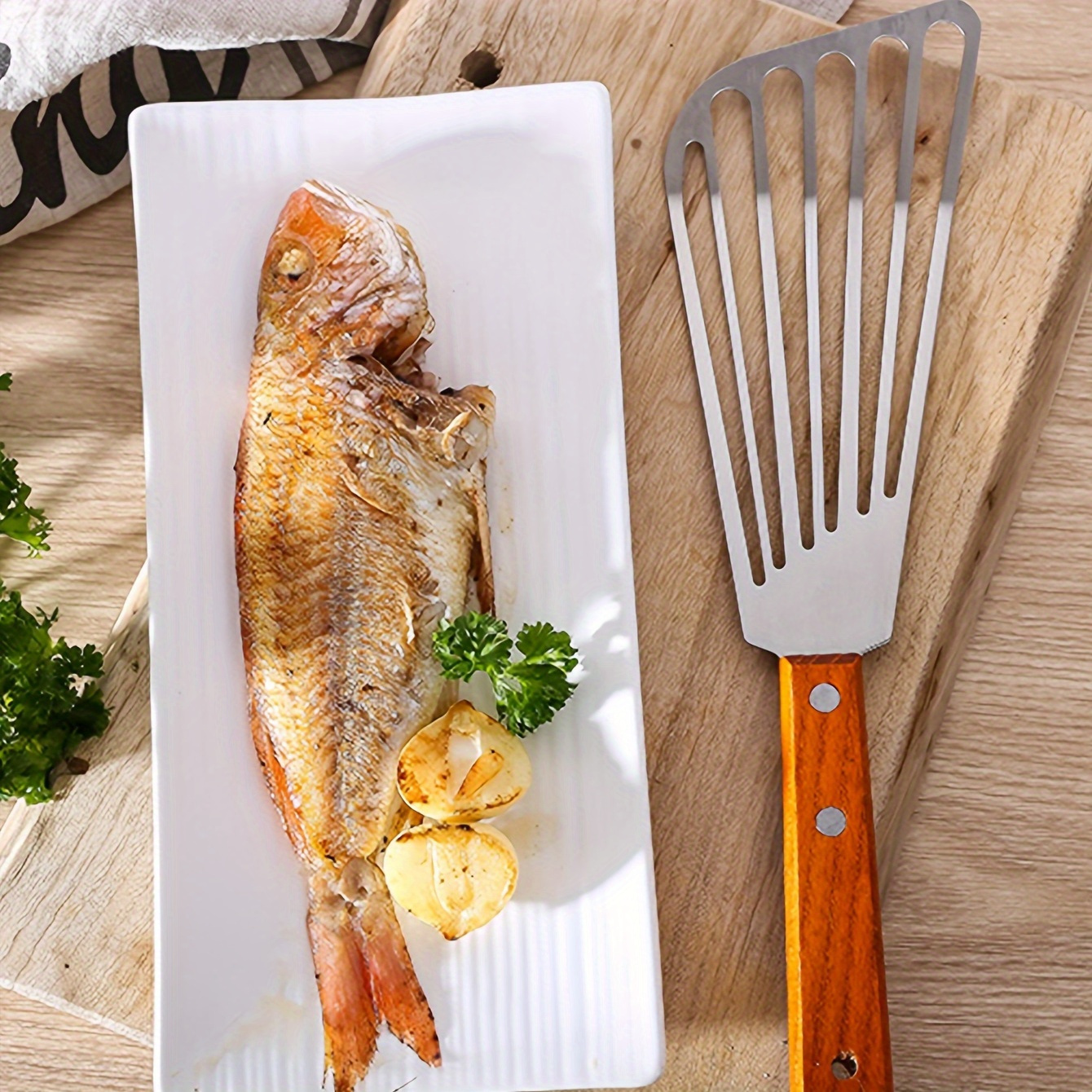 Stainless Steel Fish Turner Spatula - Non-Slip Grip Handle, Slotted Turner for F - Picture 1 of 6