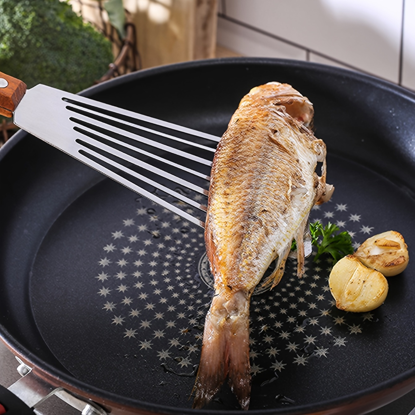 Stainless Steel Fish Turner Spatula - Non-Slip Grip Handle, Slotted Turner for F - Picture 2 of 6