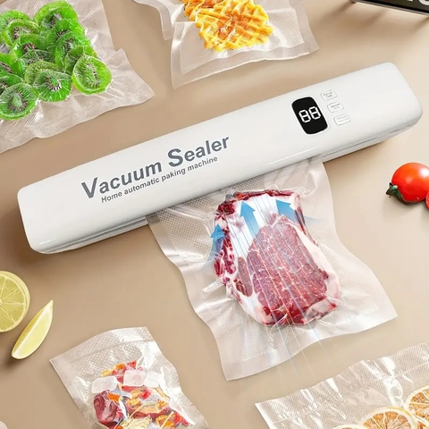 3-in-1 Automatic Vacuum Sealer Machine, Upgraded Food Saver With LED Display, Compact Design, Includes 10 Vacuum Bags - Multi-Functional Kitchen Appliance