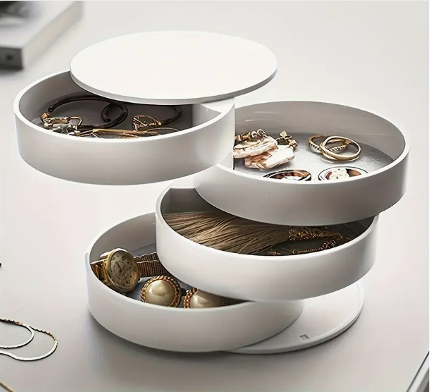1pc Rotating Multi-Tier Desktop Organizer - for Hair Accessories, Jewelry, And a Vanity Box with a Cover - Dust-Resistant Jewelry Storage Container