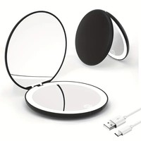 LED Travel Makeup Mirror, Lighted Compact Make Up Mirror With One Side Enlarged, 2X/5X Magnification, Handheld, Double Sided, Portable Folding Mirror For Pocket, Purse, Gift