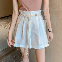 New fashion loose and all-around flower bud wide leg shorts women's high waist strap show thin casual pants