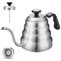 Coffee Kettle1L/1.2L Stainless Steel Pour Over Coffee Pot Kettle Drip Kettle with Thermometer For  Office Cafetera