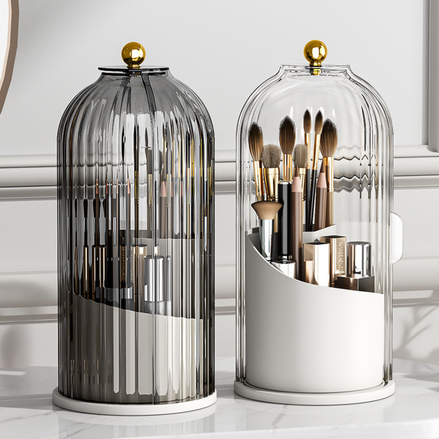 ° Rotating Makeup Brush Holder With Lid Luxury Cosmetic Organizer Lipstick Eyebrow Pencil Holder Eye Shadow  Box