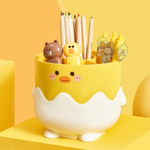 Cute Little Yellow Chicken Pen Holder Large Capacity Pencil  Box Desktop Organizer Stand Case Student Stationery