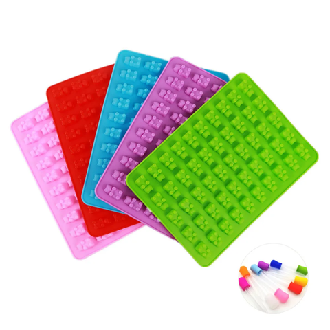 Cute Tiny Bears Baking Mold Set with Dropper Mini Gummy  Shape Cake Jelly Making Tool DIY Fondant Candy Trays Silicone Molds