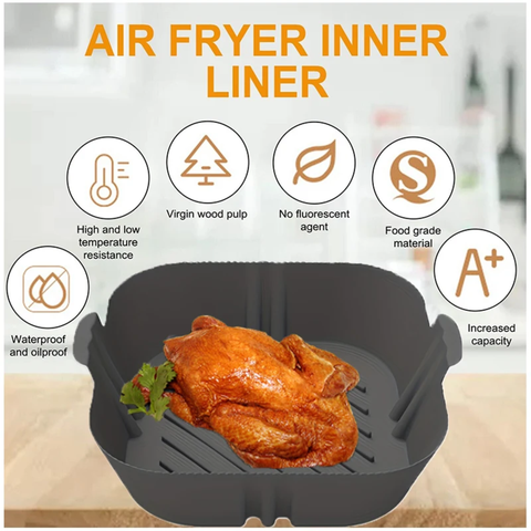 Silicone Air Fryers Oven Baking Tray Reusable Airfryer Silicone Basket Pizza Fried Chicken Square Airfryer Pan Liner Accessories