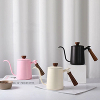 Stainless Steel Drip Port Coffee kettle with Temperature Goose Neck Kettle Camping Coffee Utensils and Tea Wooden Handle Pot