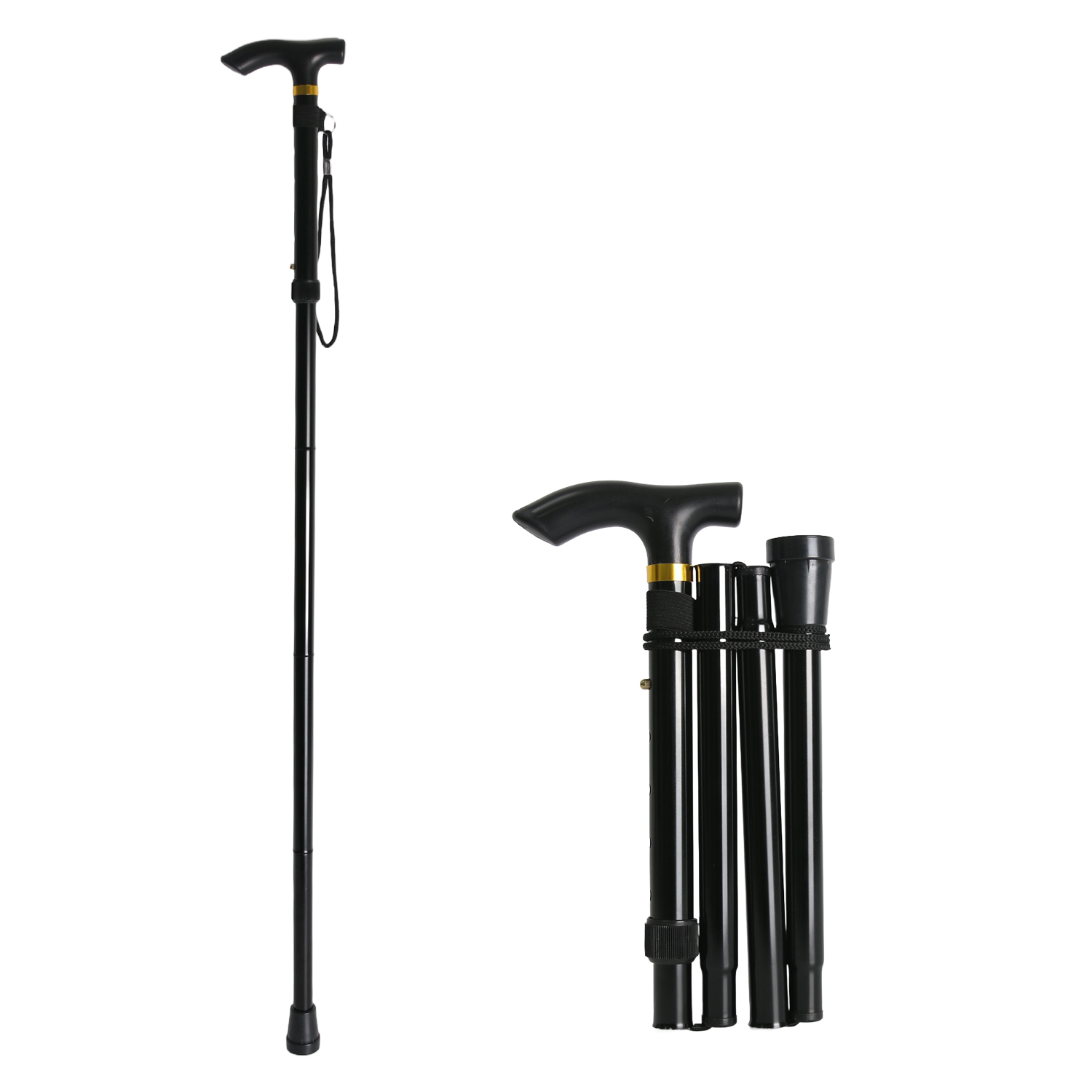 Foldable Lightweight Trekking Pole, Hiking Pole With Rubber Tip, 4 Sections Height Adjustable Non Slip Hiking Pole, Black